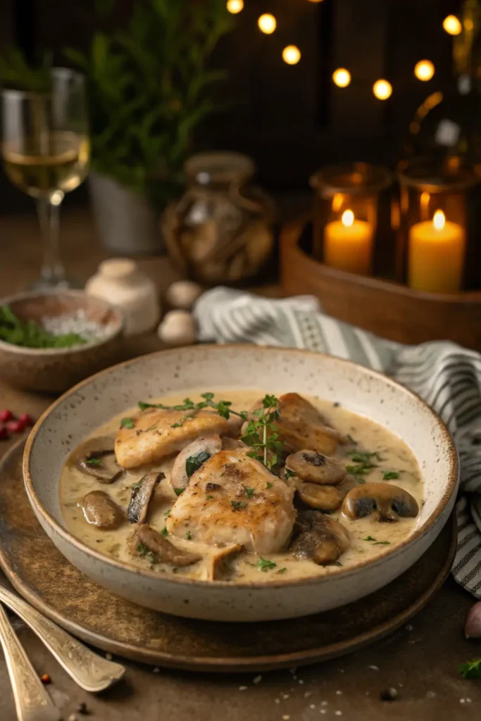 Escalope de poulet à la crème et champignons