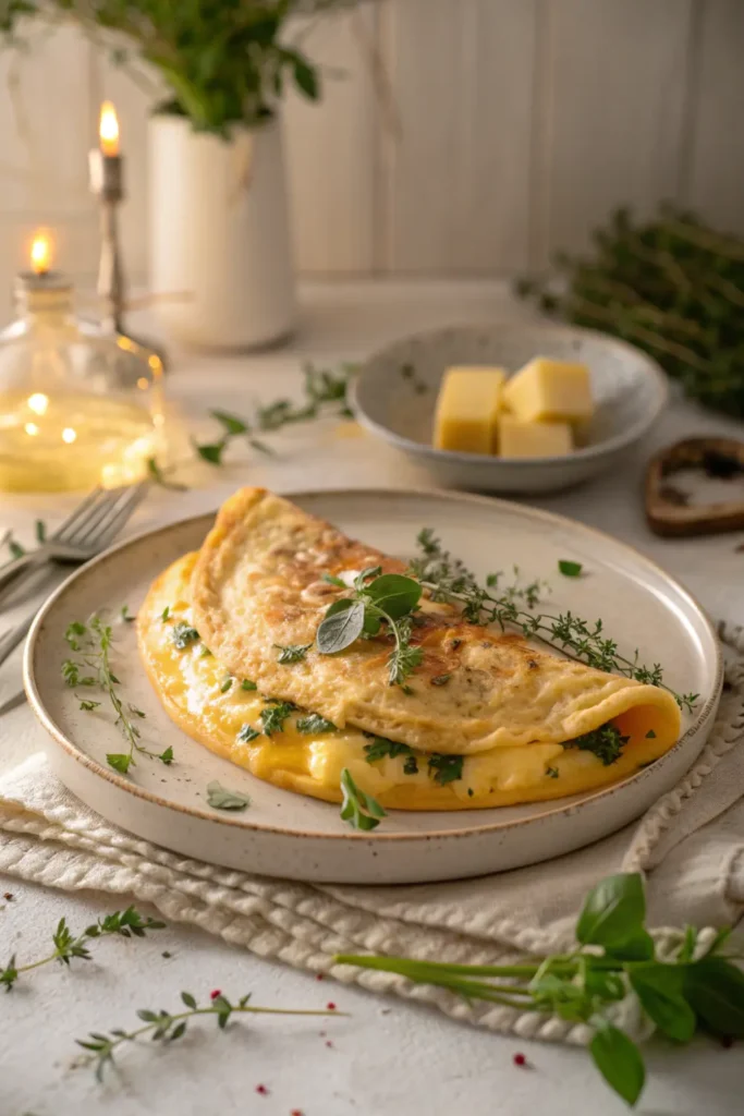 Omelette gourmande fromage et herbes
