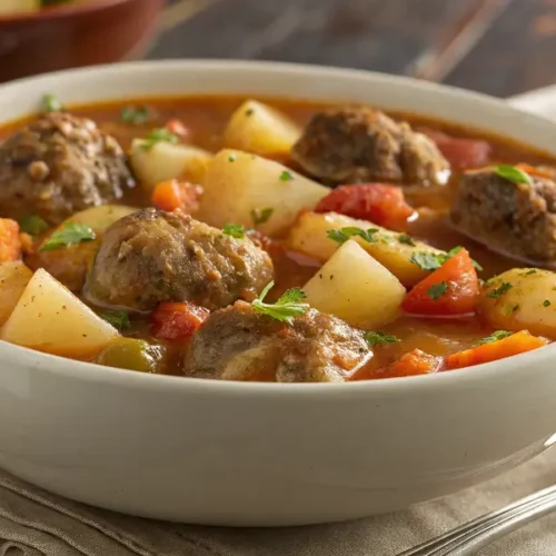 Ragoût de pommes de terre aux boulettes de viande hachée
