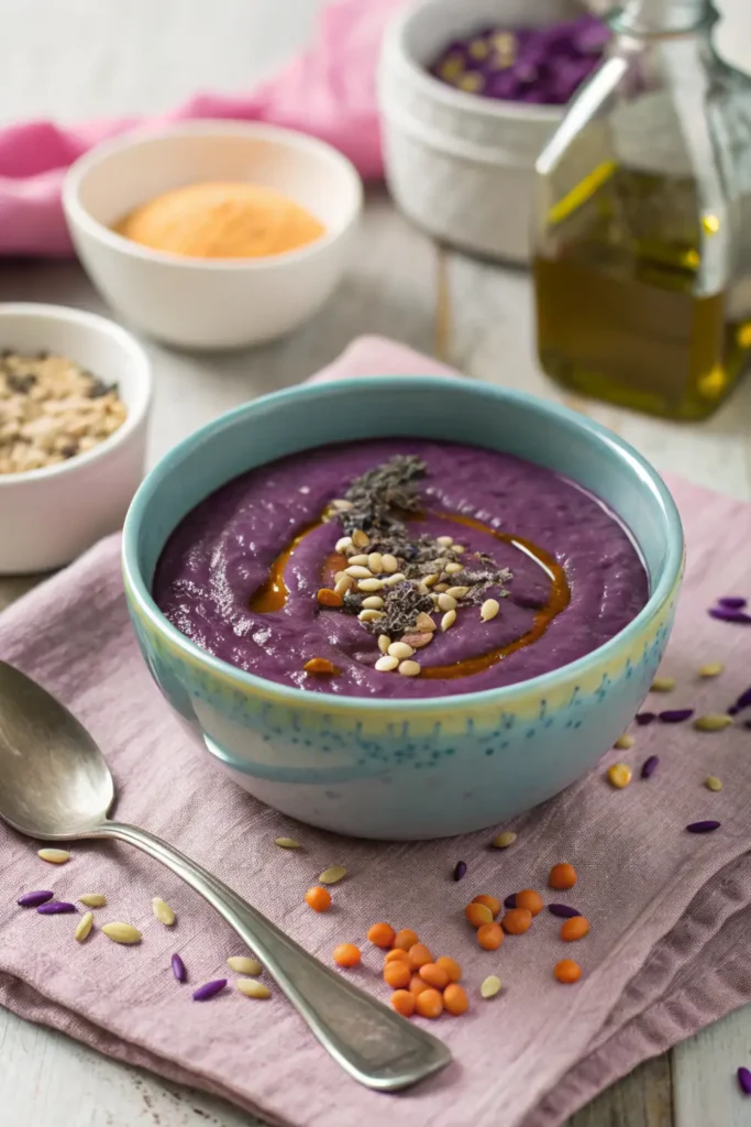 Soupe veloutée chou rouge – lentilles corail