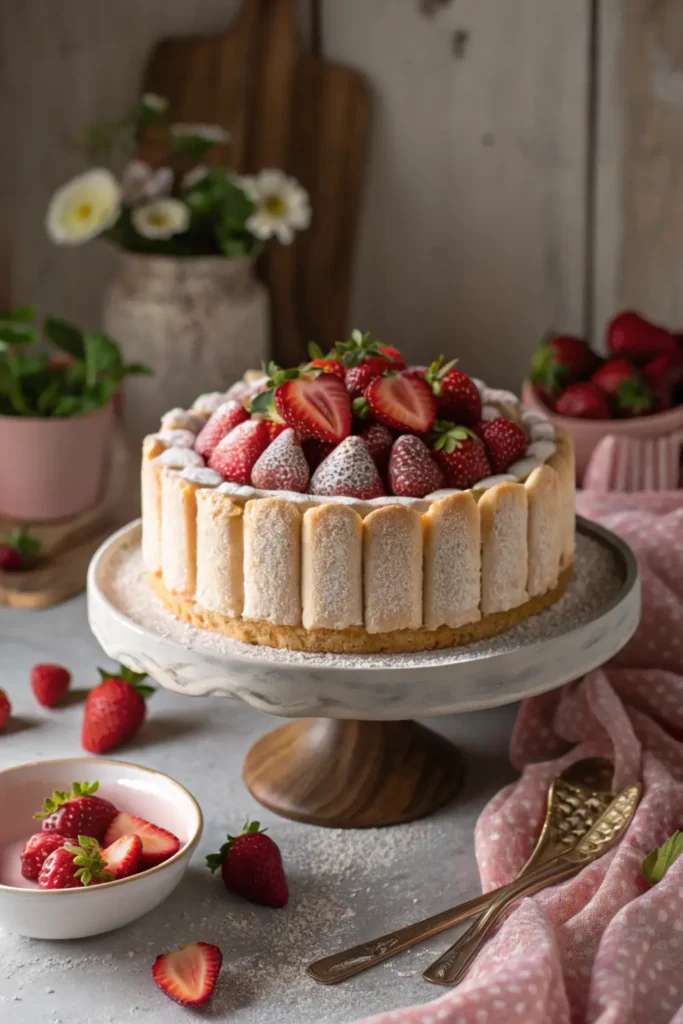 Charlotte à la Rhubarbe et aux Fraises