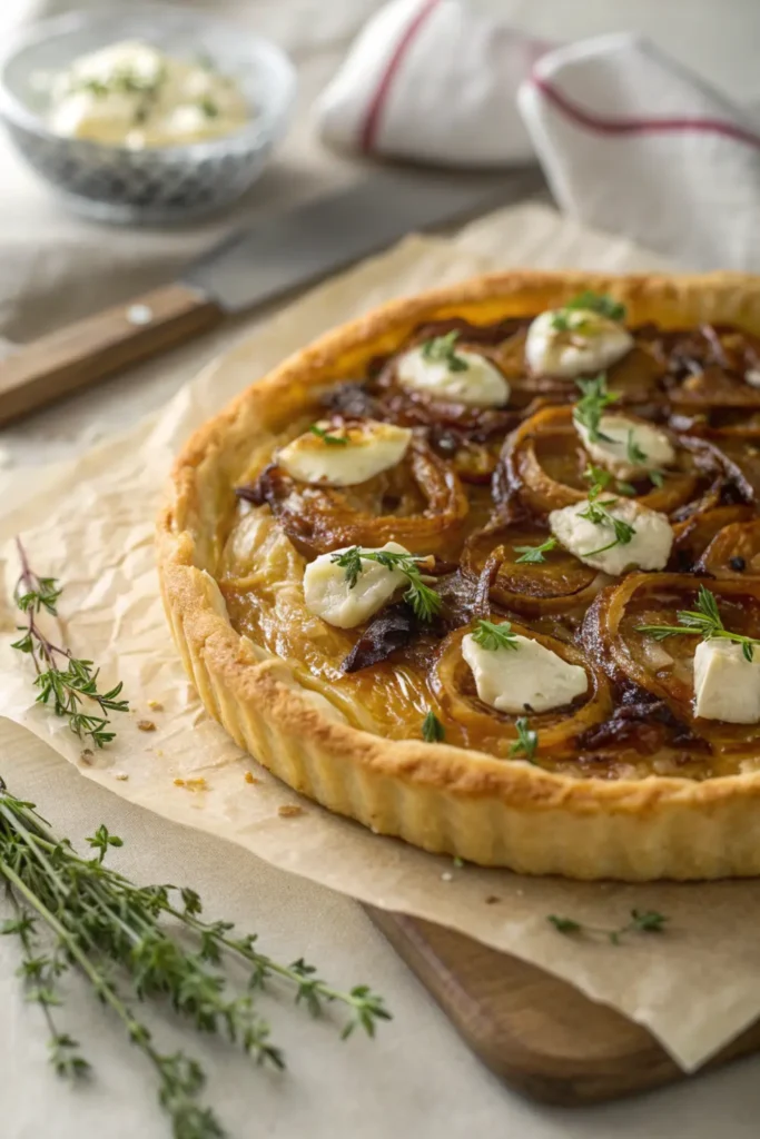 Tarte Fine aux Oignons Caramélisés et Chèvre