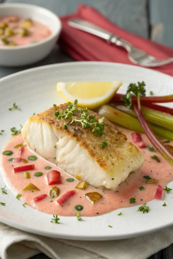 Cabillaud au Four, Sauce à la Rhubarbe et Citron