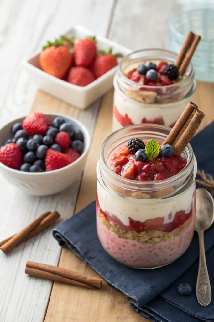 Overnight Oats à la Rhubarbe et au Yaourt Grec