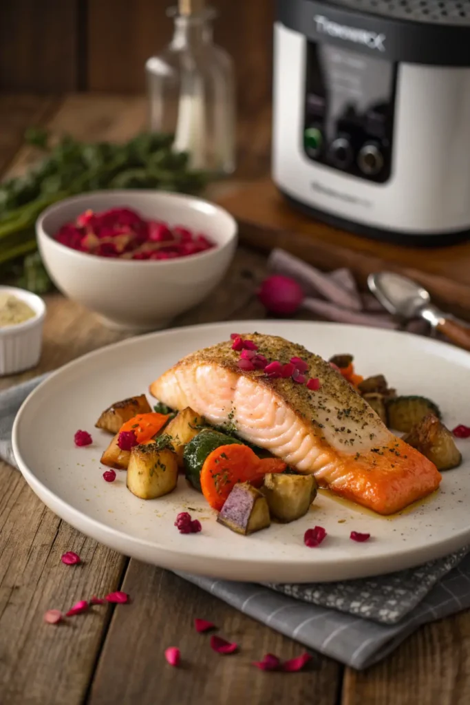 Repas Saint Valentin Plat : Filet de Saumon au Four et Légumes Rôtis