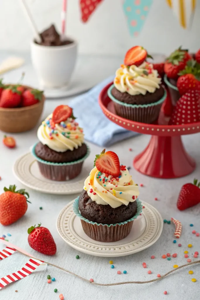 Cupcakes au Chocolat et Fraises