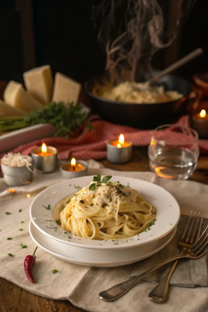 Pâtes crémeuses à l’ail et au parmesan