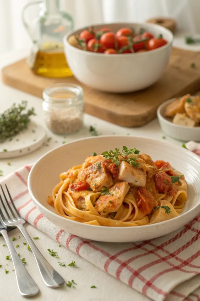 Pâtes au Poulet et Crème de Tomates