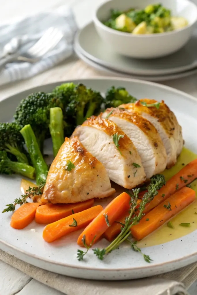 Poulet Rôti au Four et Légumes Vapeur