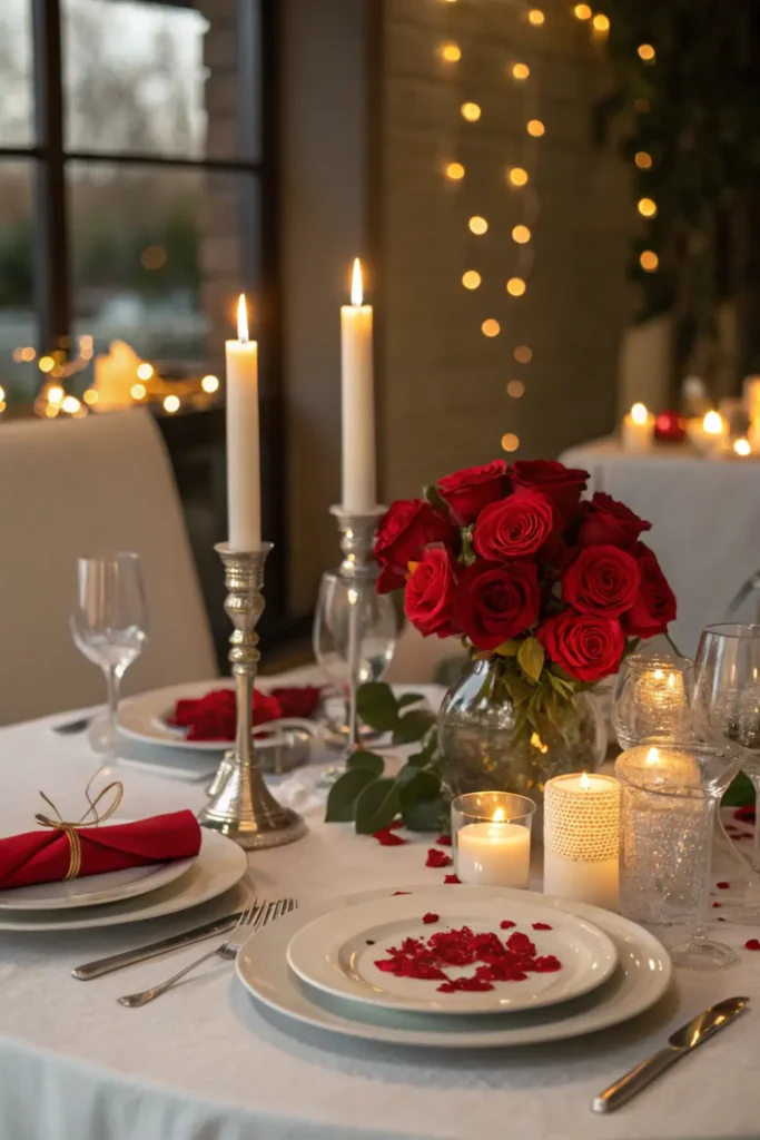 Table Romantique avec Bougies et Fleurs