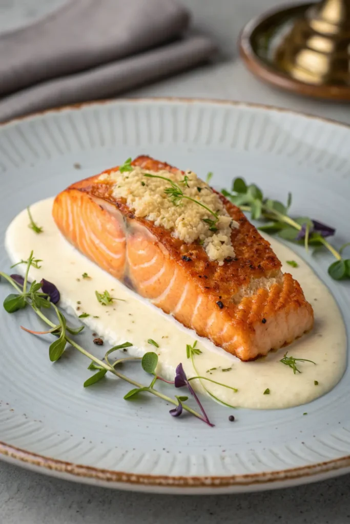 Pavé de saumon à la crème d’ail