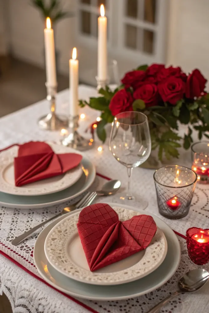 Serviettes Pliées en Forme de Cœur