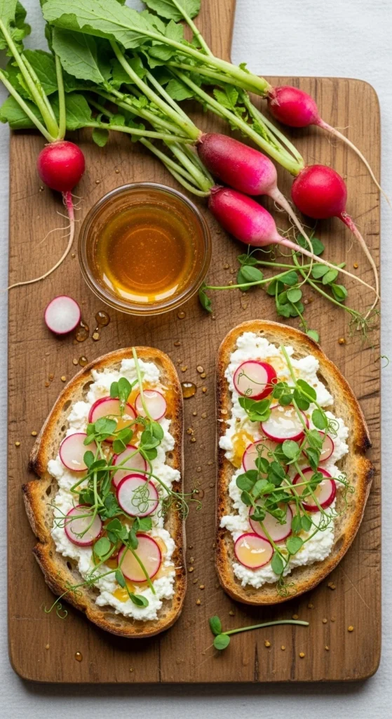 Tartines de Chèvre Frais, Radis et Miel