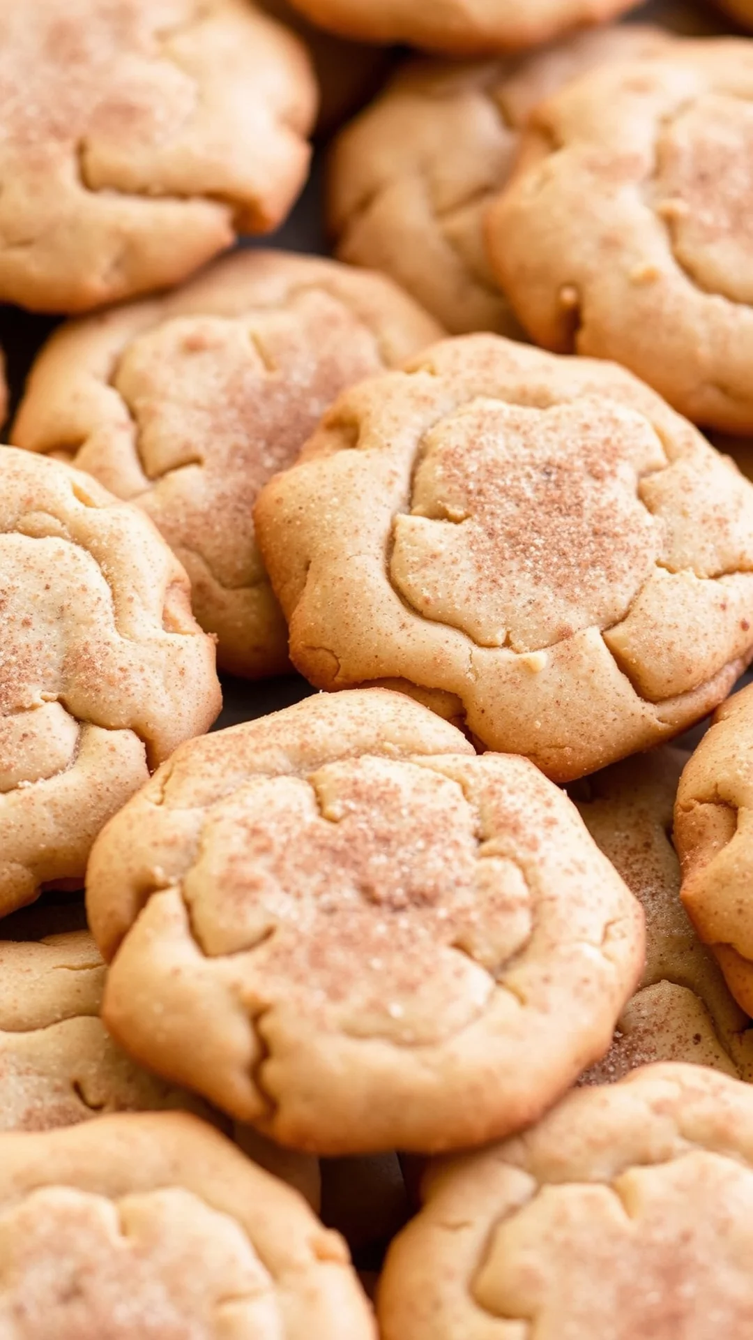 Cinnamon apple shortbread cookies with warm brown color, dusted with cinnamon spice, rustic homemade appearance, appetizing c