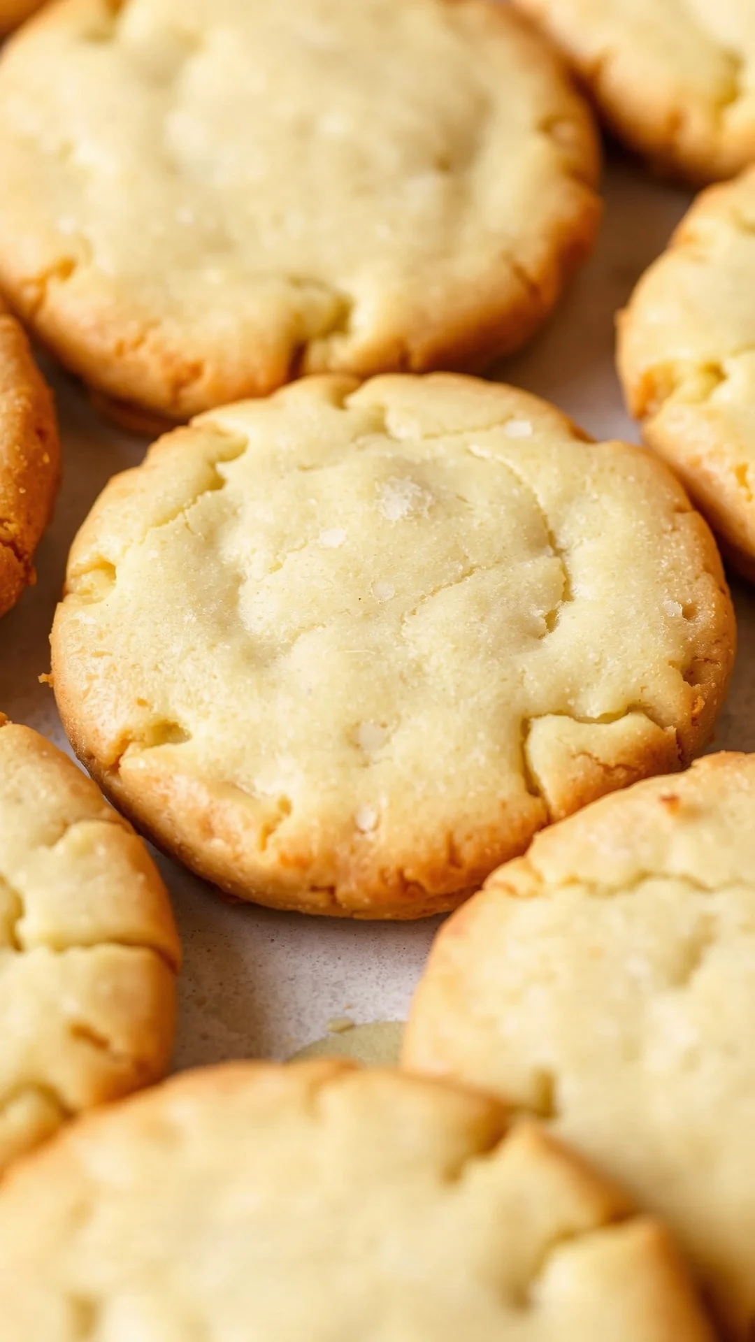 close-up homemade vanilla shortbread cookies golden brown butter texture crispy surface