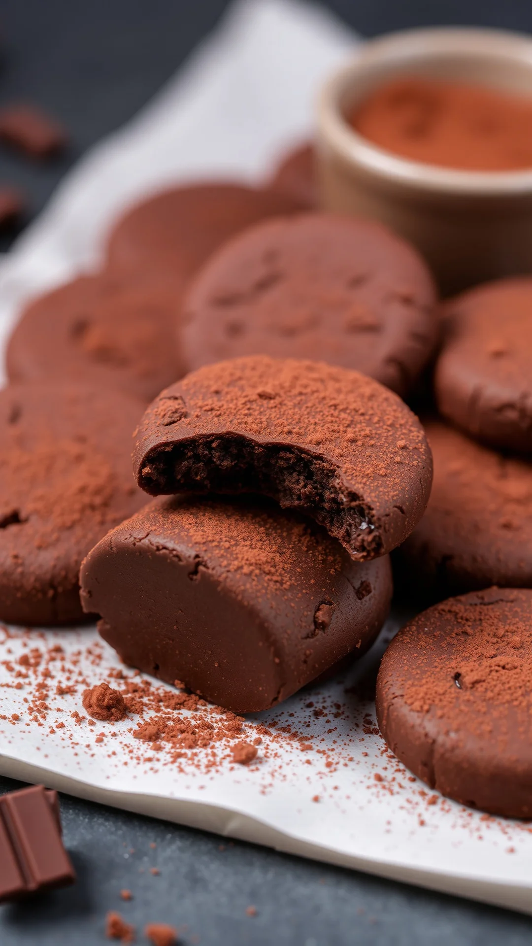 dark chocolate shortbread biscuits rich cocoa powder intense flavor delicious treats