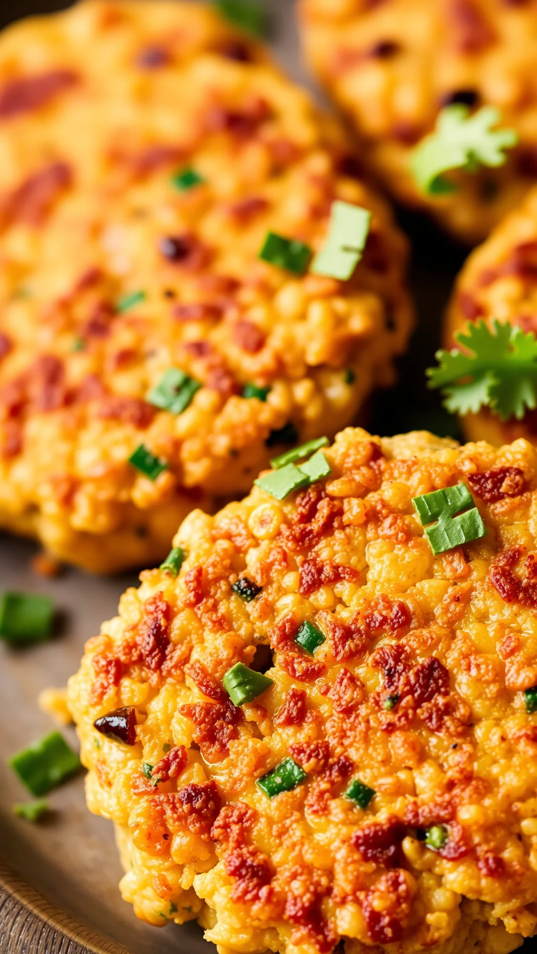 Golden crispy chickpea oatmeal patties fried beans vegetable cakes healthy vegetarian appetizer closeup