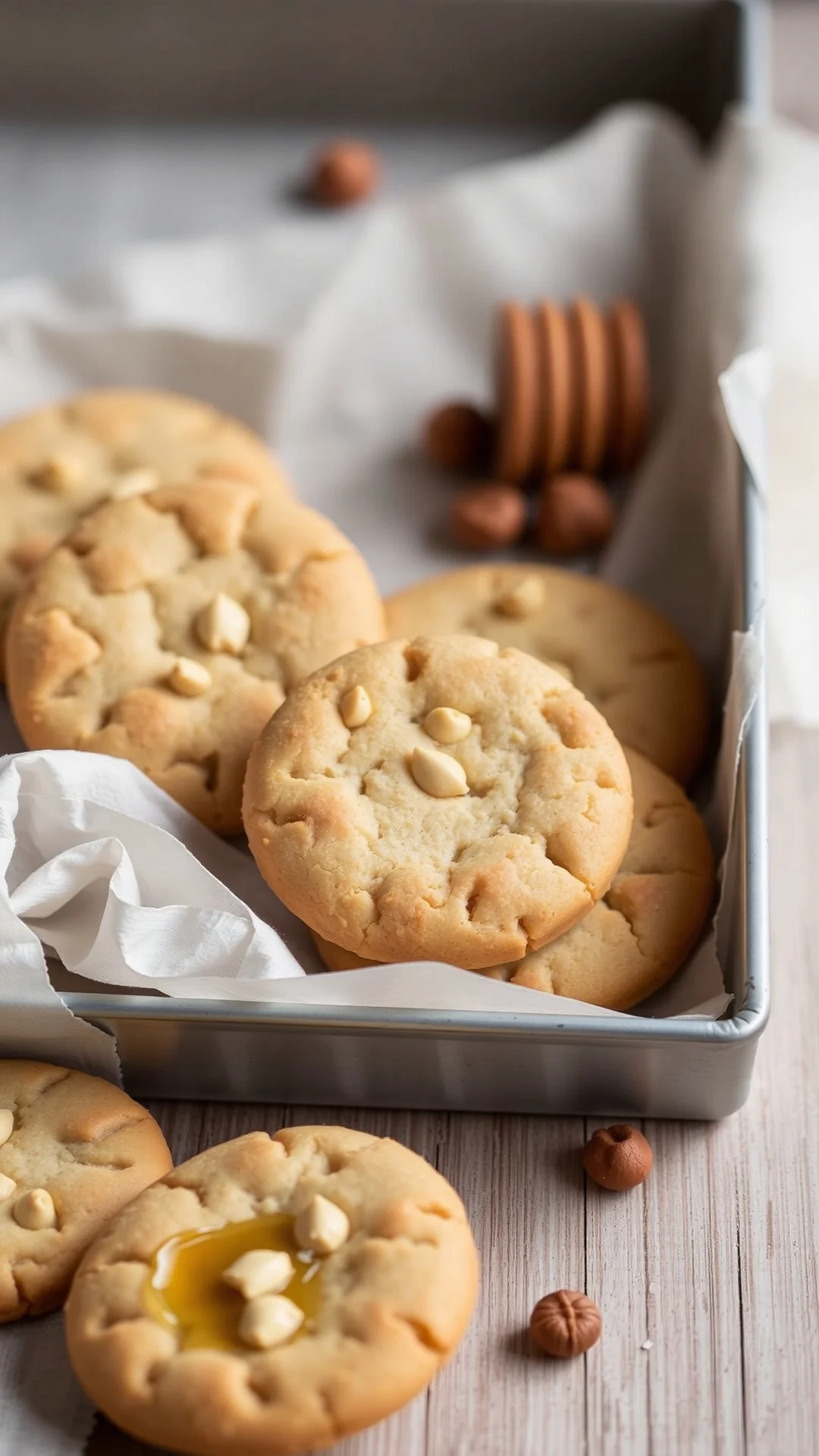 hazelnut honey shortbread biscuits warm amber tones nutty flavor artisanal texture