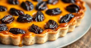Tarte Tatin aux prunes golden caramelized with prunes arranged perfectly fresh from oven gourmet French dessert