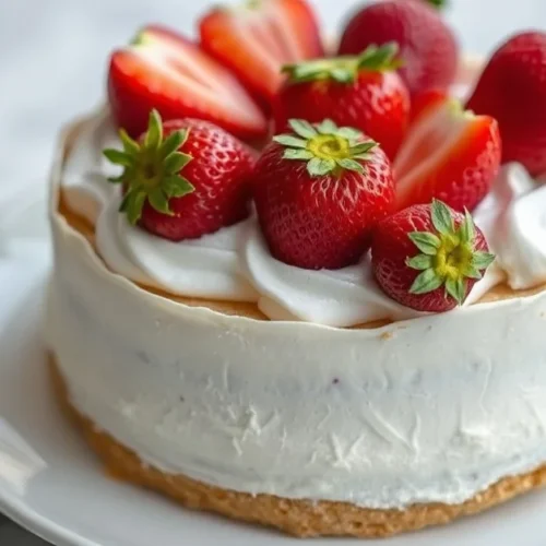 Beautiful French fraisier cake with fresh strawberries, elegant presentation, white cream, professional patisserie styling, a