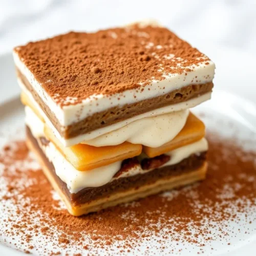 Classic authentic Italian tiramisu dessert with cocoa powder, layered mascarpone cream, Savoiardi biscuits, coffee, elegant p