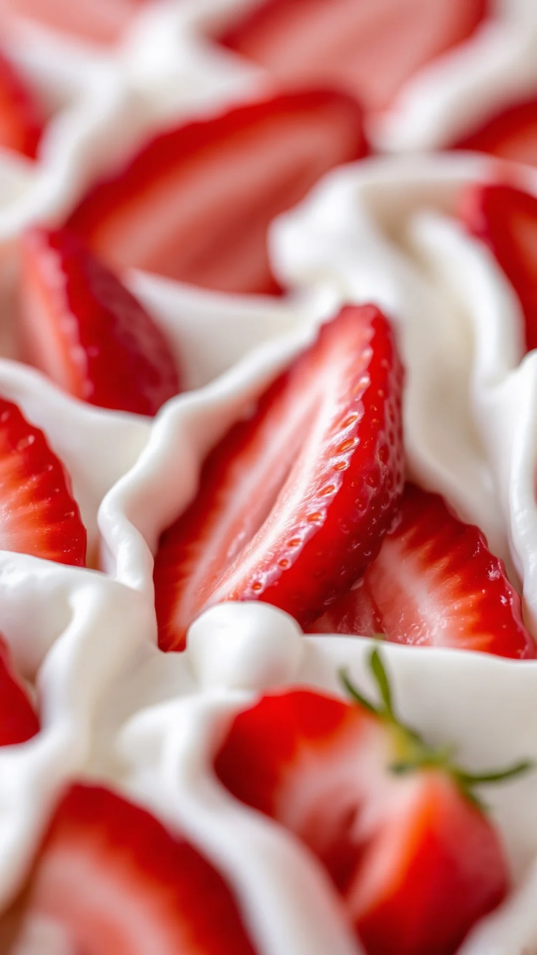 Close-up fresh strawberry slices layered in cream mousseline, delicate pastry filling detail, soft natural light pastry