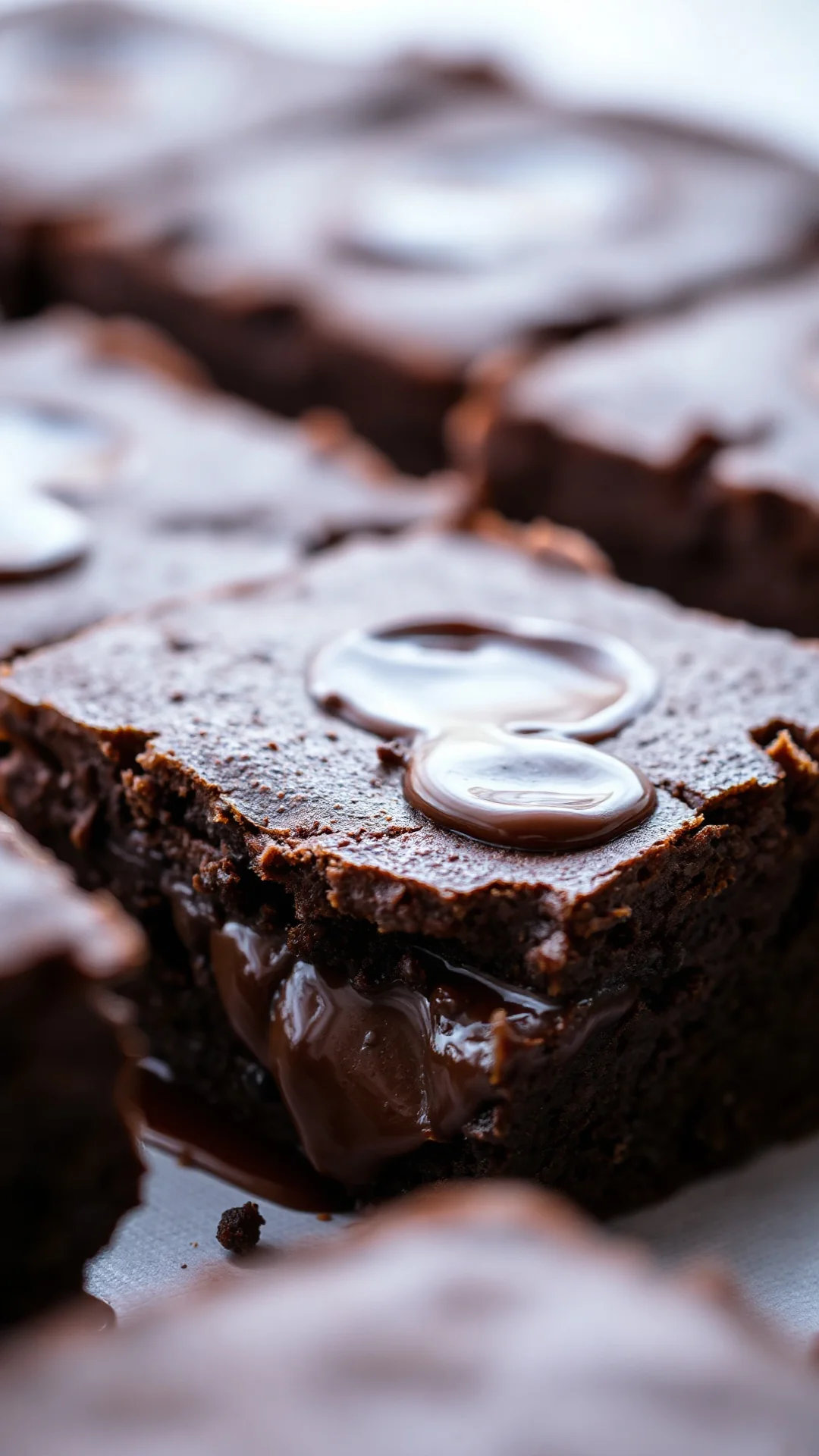 Close-up of freshly baked chocolate brownie square, melting chocolate layers, gooey center, high-quality macro photography, s