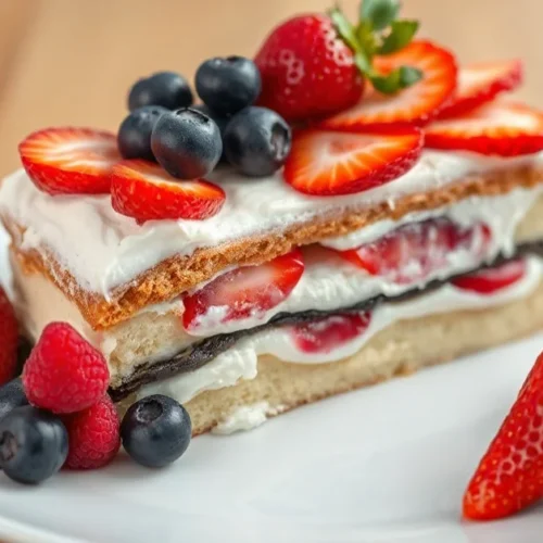 Elegant French fraisier strawberry cake with fresh berries, cream layers, and perfect presentation on white plate, profession