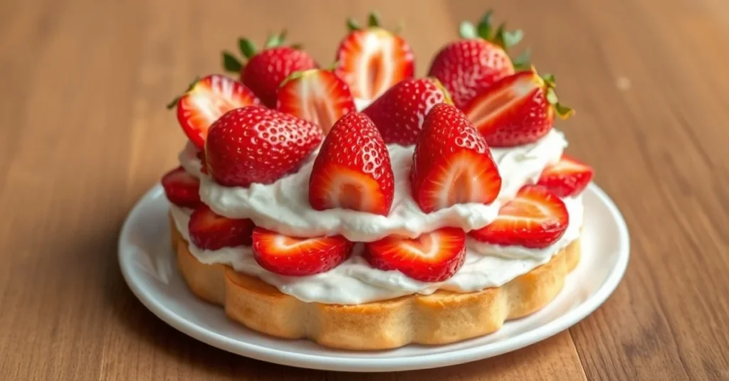 Elegant strawberry fraisier pastry with diplomatic cream, fresh strawberries arranged beautifully on top, classic French pati