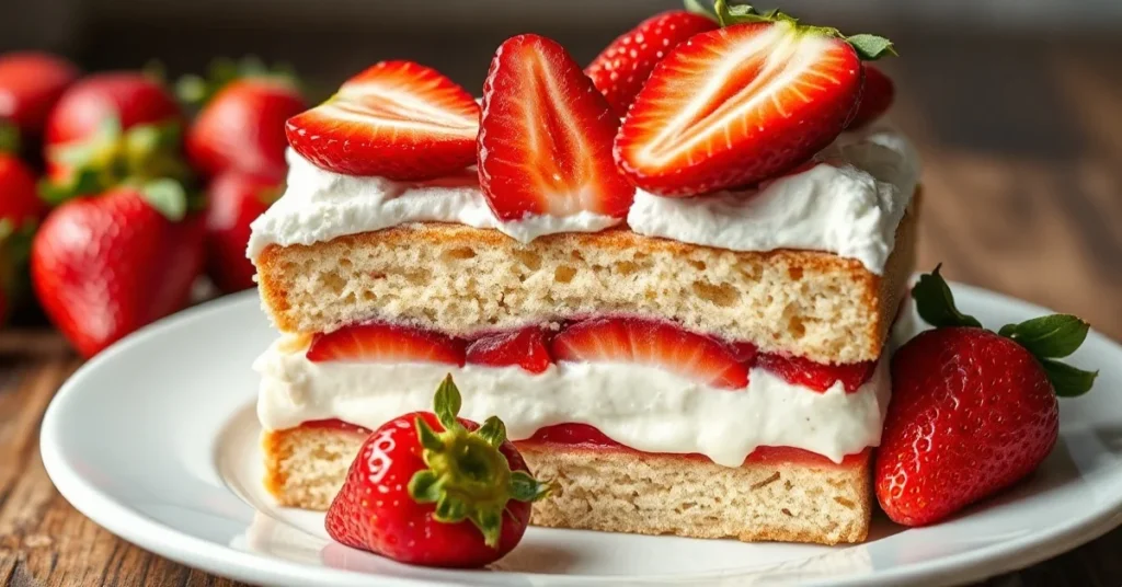 Exquisite gluten-free strawberry fraisier dessert with layers of sponge cake, pastry cream, fresh red strawberries, showcased
