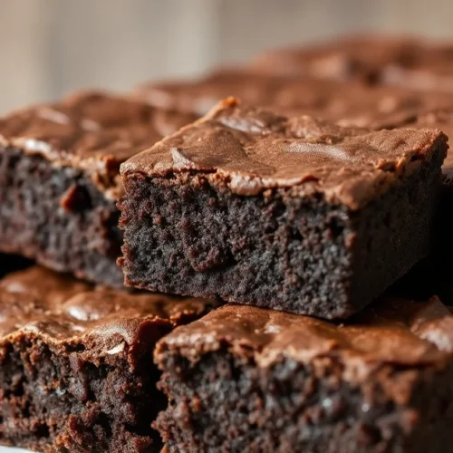 Homemade chocolate brownies stacked in rows, dark rich chocolate cake squares with fudgy texture, gourmet dessert photography