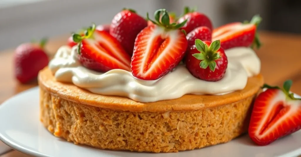 Strawberry fraisier cake with mascarpone chantilly cream, fresh strawberries on top, elegant French pastry dessert, professio