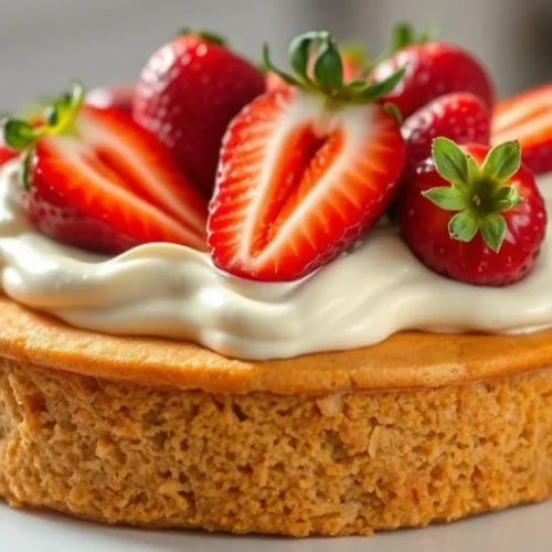 Strawberry fraisier cake with mascarpone chantilly cream, fresh strawberries on top, elegant French pastry dessert, professio